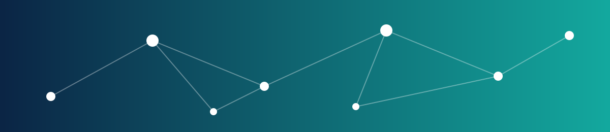 Network of connected nodes on a teal and navy background